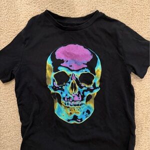 Black T-Shirt with Colorful Skull Design
